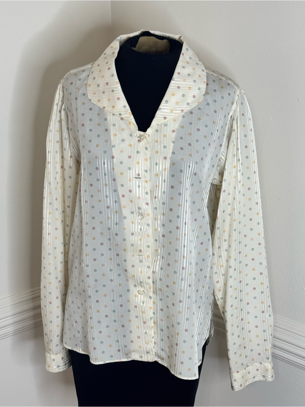 80’s Evan Picone Cream Polka Dot Button-Down Shirt